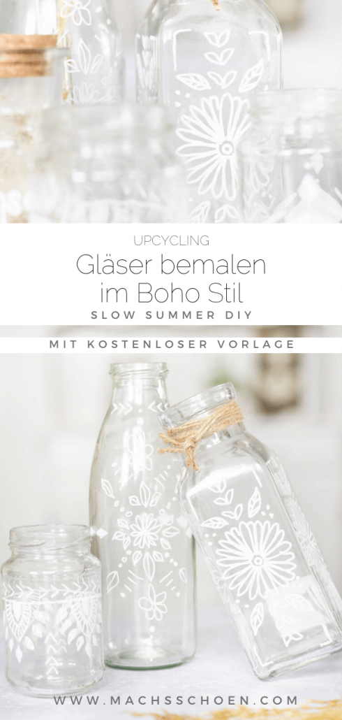 Upcycling-Projekt: Gläser mit Pintor Marker im boho-Stil bemalen.